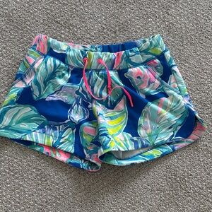Lilly Pulitzer Blue and Pink Leaf Print Athletic Shorts